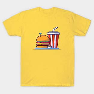 Burger And Soda Cartoon Vector Icon Illustration (9) T-Shirt